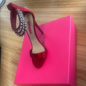 Betsey Johnson Red Stiletto Heels with Rhinestone Straps